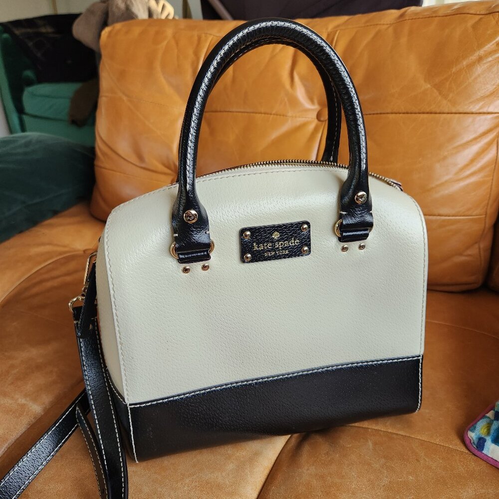 Kate Spade black and cream leather purse with crossbody or double handle straps